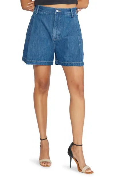 Etica Max Pleated High Waist Denim Shorts In Lagoon Bay