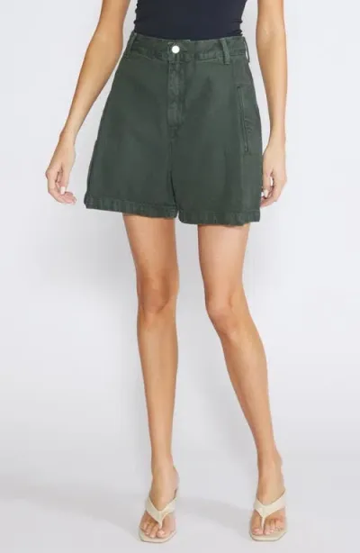 Etica Ética Max Pleated High Waist Denim Shorts In Seaweed