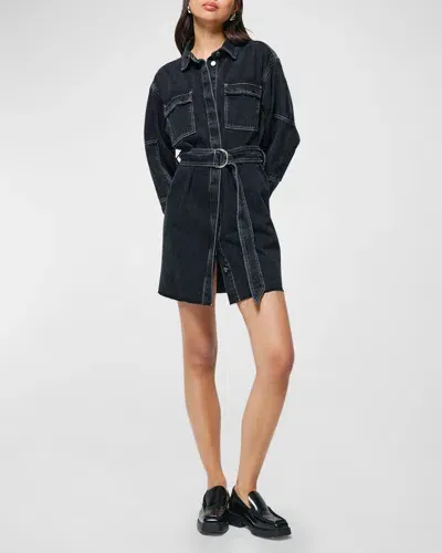 Etica Wilton Denim Utility Shirtdress In Black Pearl