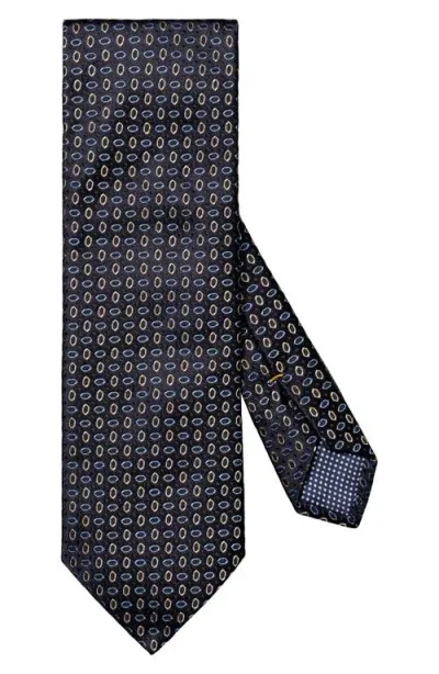 Eton Neat Geometric Pattern Silk Tie In Navy