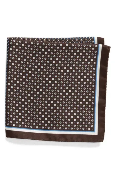 Eton Silk Pocket Square In Off White/brown