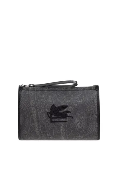 Etro Allover Paisley Print Clutch Bag In Black