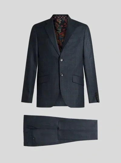 Etro Checked Wool Two-piece Suit In Blue