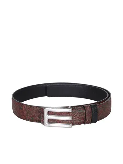 Etro Arnica Paisley Multicolor/black Belt In Brown