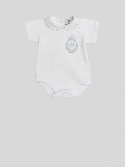 Etro Babygrow With Coat Of Arms Embroidery In White