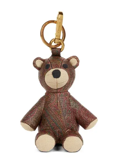 Etro Bear Charm Keychain In Brown