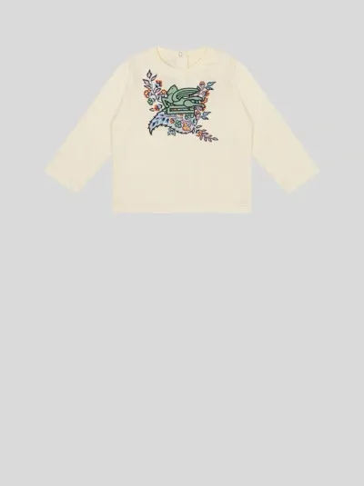 Etro Embroidered T-shirt For Babies In Gray