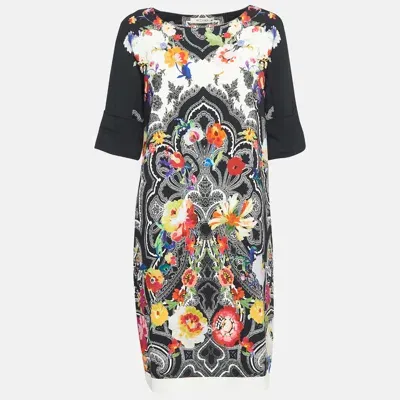 Pre-owned Etro Black Floral Print Stretch Crepe Shift Dress M