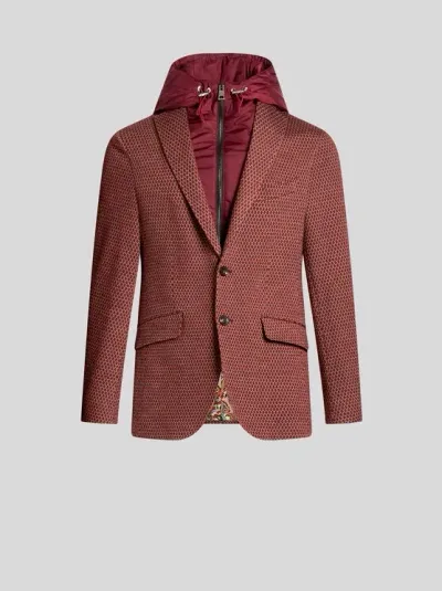 Etro Detachable-hood Single-breasted Blazer In Red