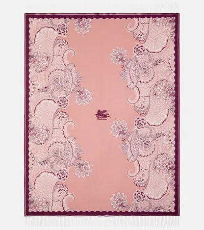 Etro Bloom Floral Wool Throw In Pink