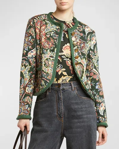 Etro Printed Quilted Collarless Jacket In 绿色/多色