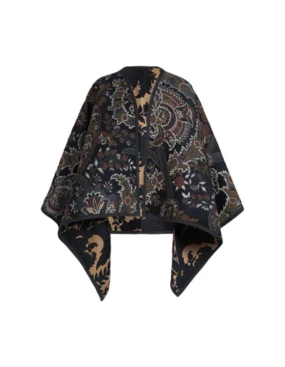 Etro Blue Jacquard Reversible Cape In Multi