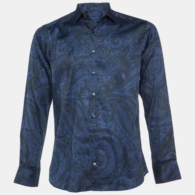 Pre-owned Etro Blue/black Paisley Print Cotton Long Sleeve Shirt M