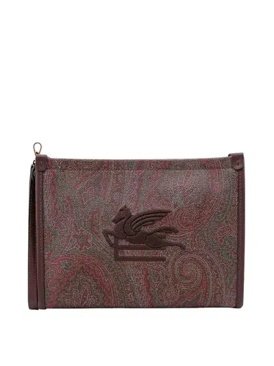 Etro Coated Canvas Clutch With Pailsey Motif In Marrón