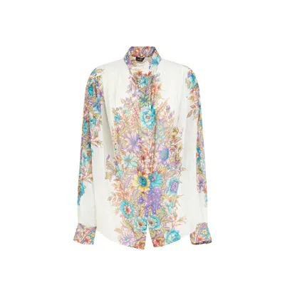 Etro Bouquet Printed Cotton Shirt In White