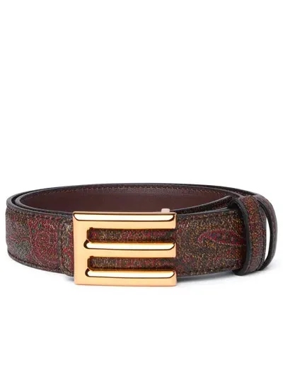 Etro Brown Leather Belt In Marrone