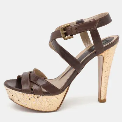 Pre-owned Etro Brown Leather Platform Ankle Strap Sandals Size 38