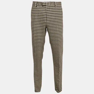 Pre-owned Etro Brown/beige Gingham Wool Trousers L