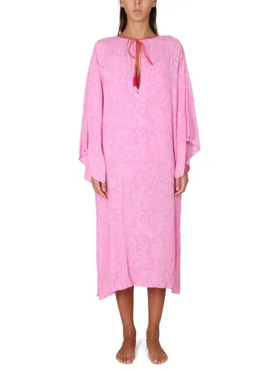 Etro Caftan With Paisley Print In Pink