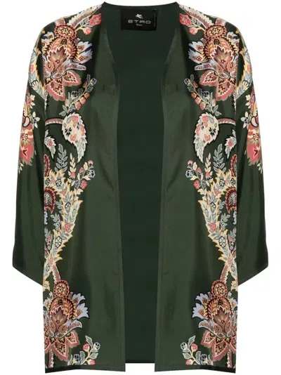 Etro Paisley-print Silk Jacket In Green