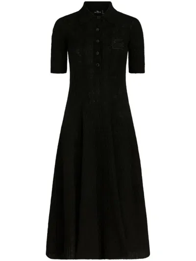 Etro Cashmere Knit Long Polo Dress In Black