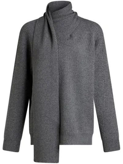 Etro Cashmere Scarf Sweater In Grey