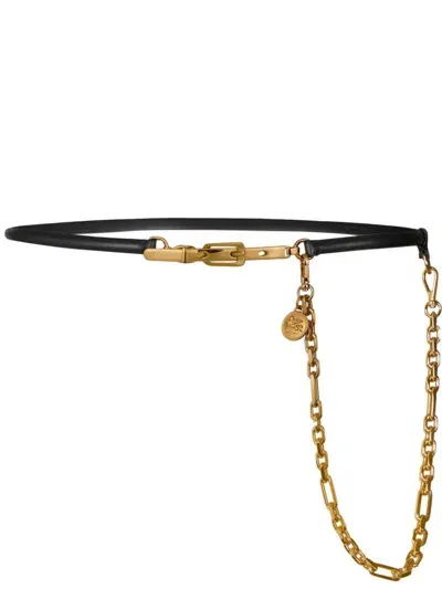 Etro Chain-link Detail Thin Leather Belt In Nero