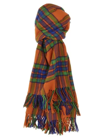 Etro Check Patterned Fringed Scarf In Multicolor