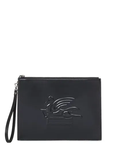 Etro Pegaso Embossed Clutch Bag In Black