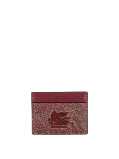 Etro Coated Canvas Card Holder With Paisley Motif In Brown