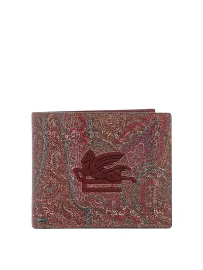 Etro Coated Canvas Wallet With Paisley Motif In Brown