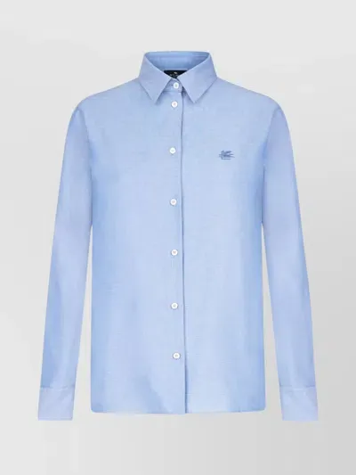 Etro Pegaso-embroidered Cotton Shirt In Blue