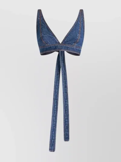 Etro Pegaso Embroidered Denim Bralette In Blue