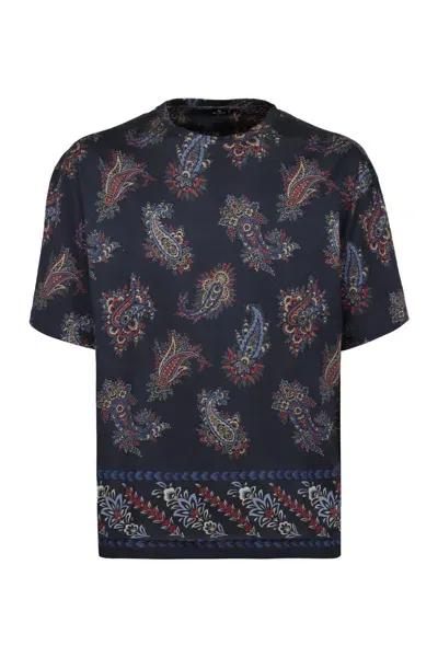 Etro Cotton Crew-neck T-shirt In Blue