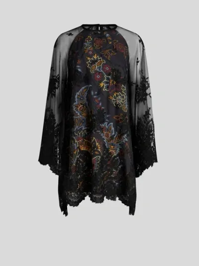 Etro Crepe De Chine Mini Dress In Schwarz