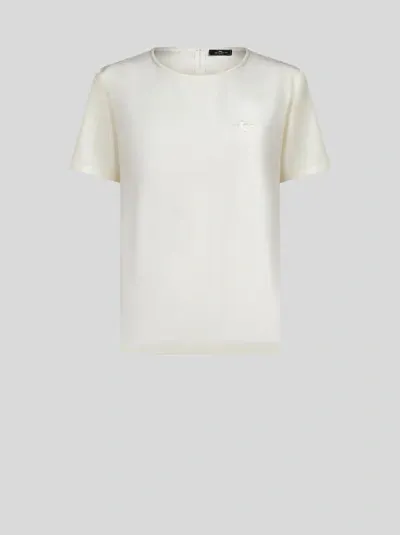 Etro Crepe De Chine T-shirt In White