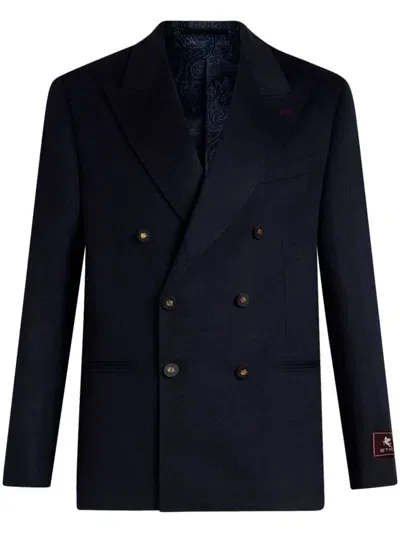 Etro Double-breasted Cashmere Blazer In Blue