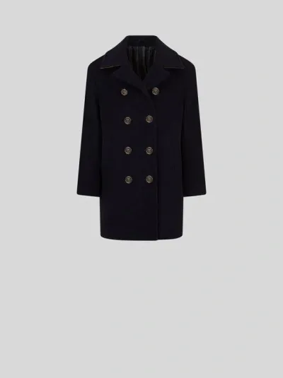 Etro Double-breasted Coat For Children In Navy Blue