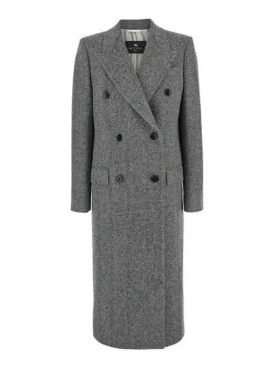 Etro Double Breasted Coat In Grey