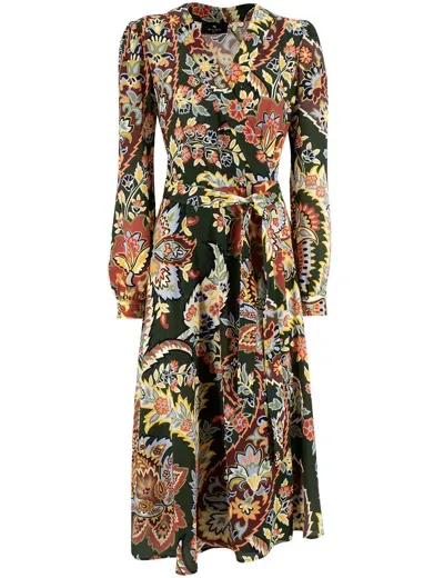 Etro Floral Crepe Wrap Midi Dress In Green