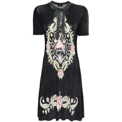 Etro Floral-print Ribbed Dress In Black