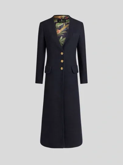 Etro Duster Coat With Pegaso Buttons In Navy Blue