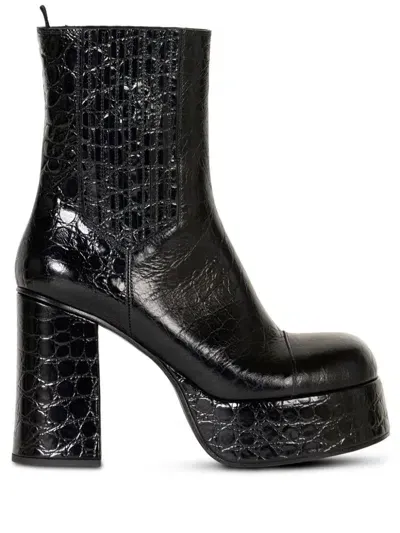 Etro Embossed-leather Platform Ankle Boots In Black