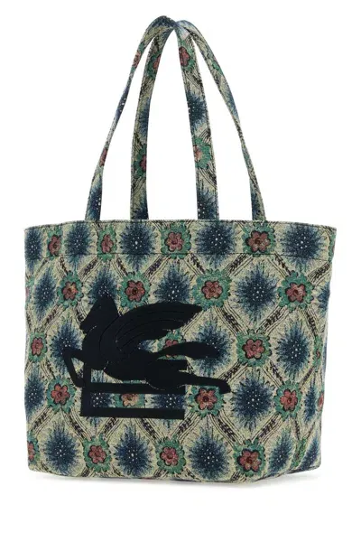 Etro Embroidered Canvas Medium Soft Trotter Shopping Bag In Blu