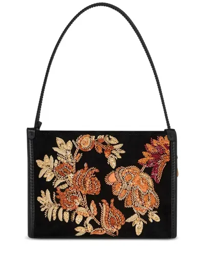 Etro Embroidered Suede Pouch In Black