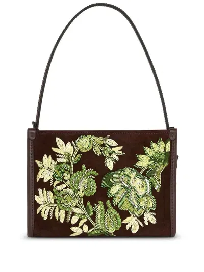 Etro Embroidered Suede Pouch In Brown