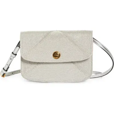 Etro Essential Raffia Crossbody Bag In Silver