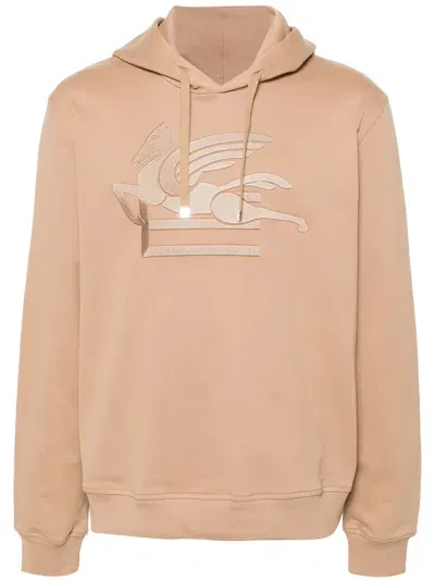 Etro Pegaso-embroidered Hoodie In Beige