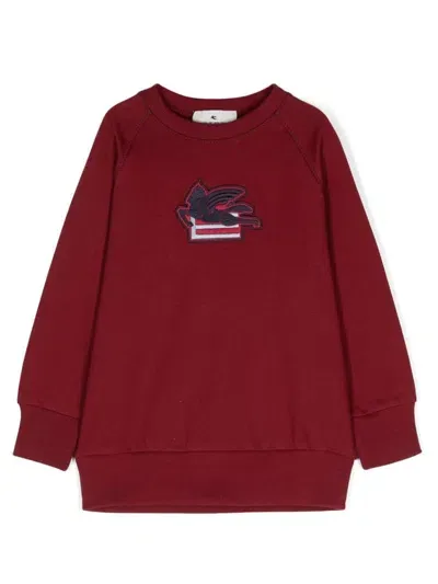 Etro Kids' Pegaso Embroidery Cotton Sweatshirt In Red