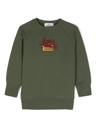 Etro Kids' Pegaso-embroidered Cotton Sweatshirt In Green